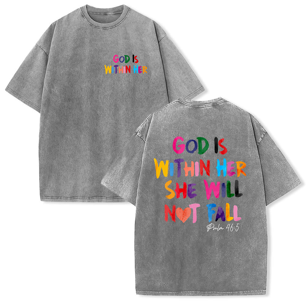 Christianartworkshop God Is Within Her She Will Not Fall Unisex Washed T-shirt - Gray - 4XL - image 26