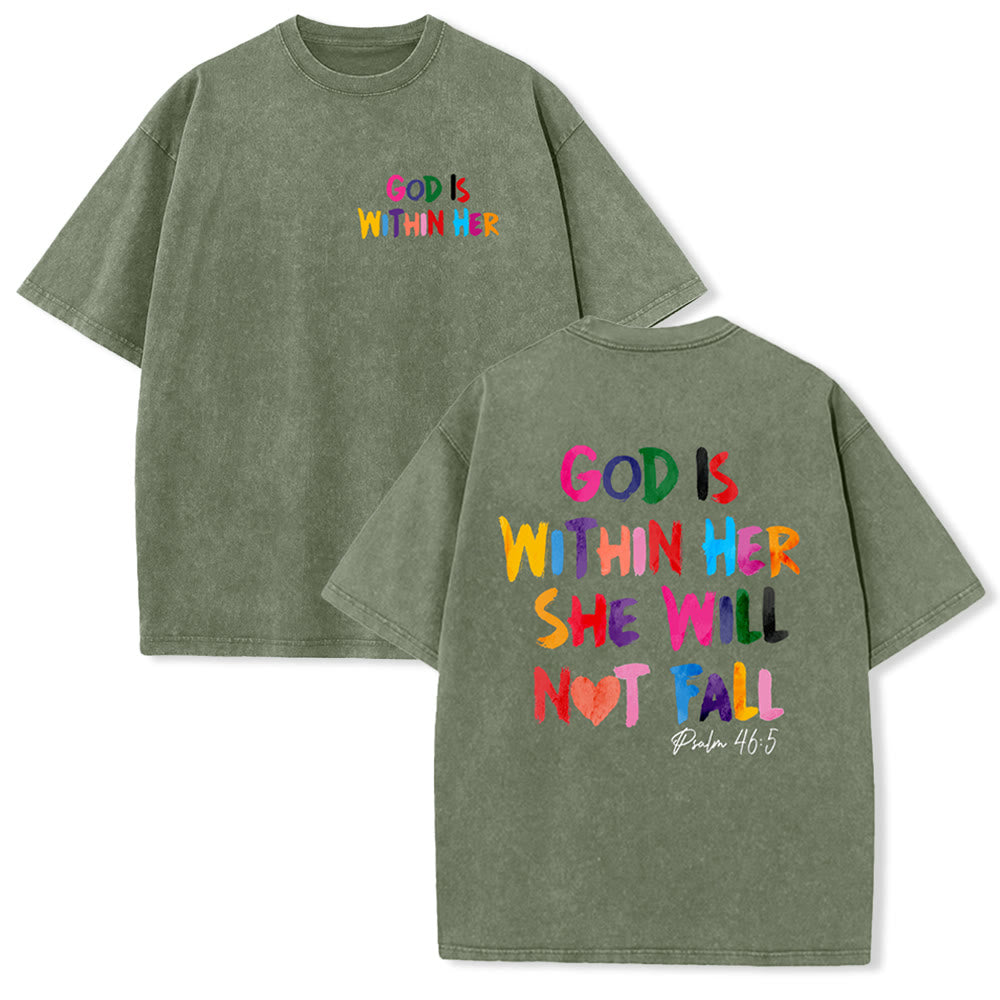 Christianartworkshop God Is Within Her She Will Not Fall Unisex Washed T-shirt - Army Green - 4XL - image 23