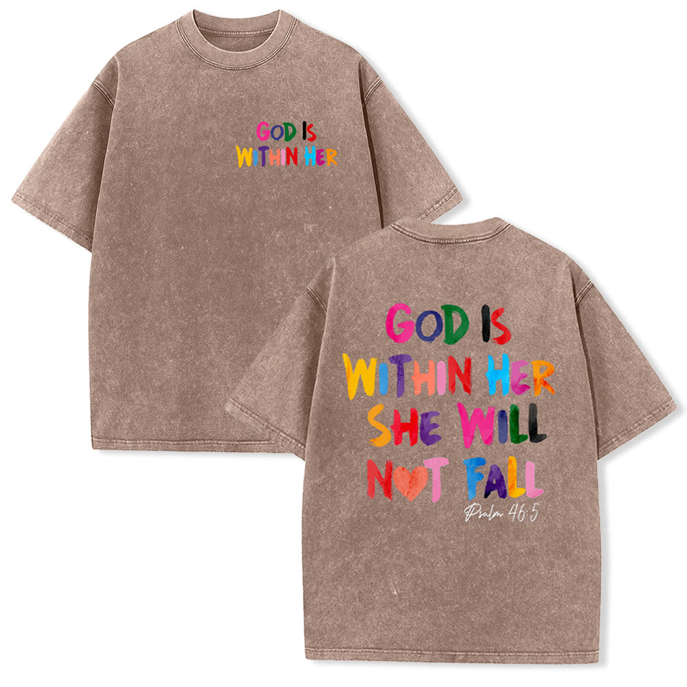 Christianartworkshop God Is Within Her She Will Not Fall Unisex Washed T-shirt - Khaki - 4XL - image 20