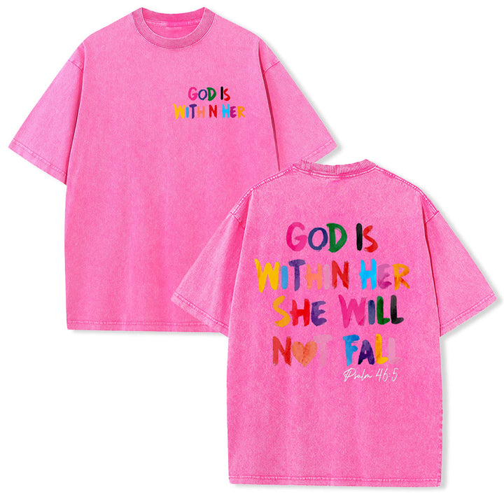 Christianartworkshop God Is Within Her She Will Not Fall Unisex Washed T-shirt - Pink - 4XL - image 14