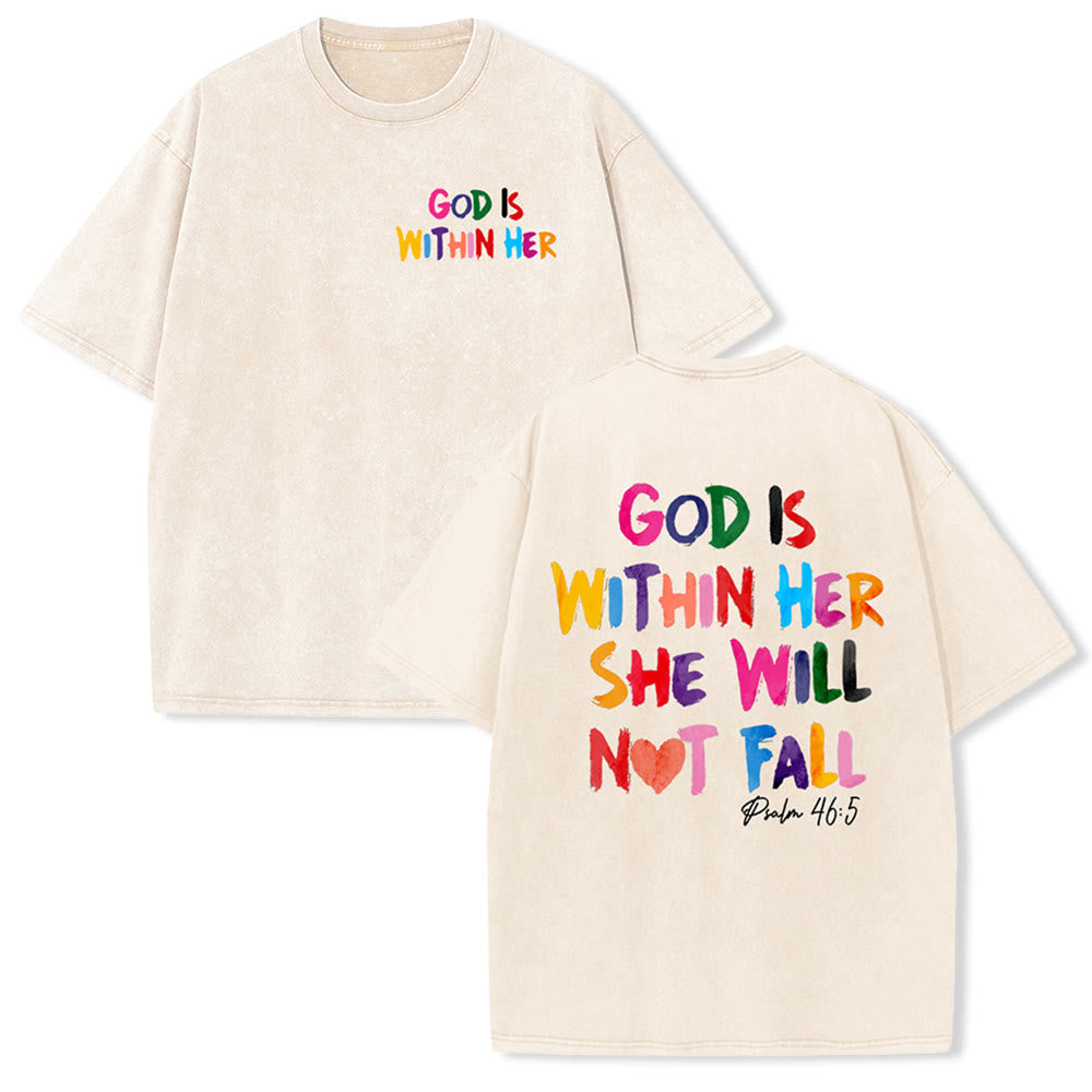 Christianartworkshop God Is Within Her She Will Not Fall Unisex Washed T-shirt - Beige - 4XL - image 2