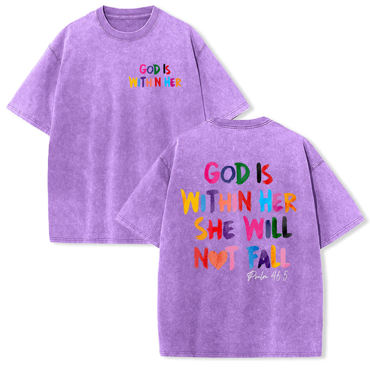Christianartworkshop God Is Within Her She Will Not Fall Unisex Washed T-shirt - Purple - 4XL - image 17