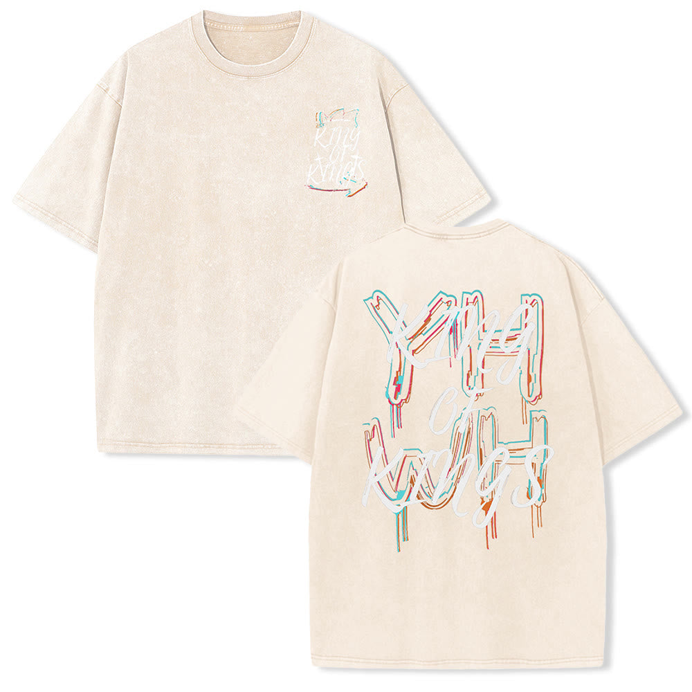 Christianartworkshop King Of Kings Unisex Washed T-shirt - Beige - 4XL - image 5