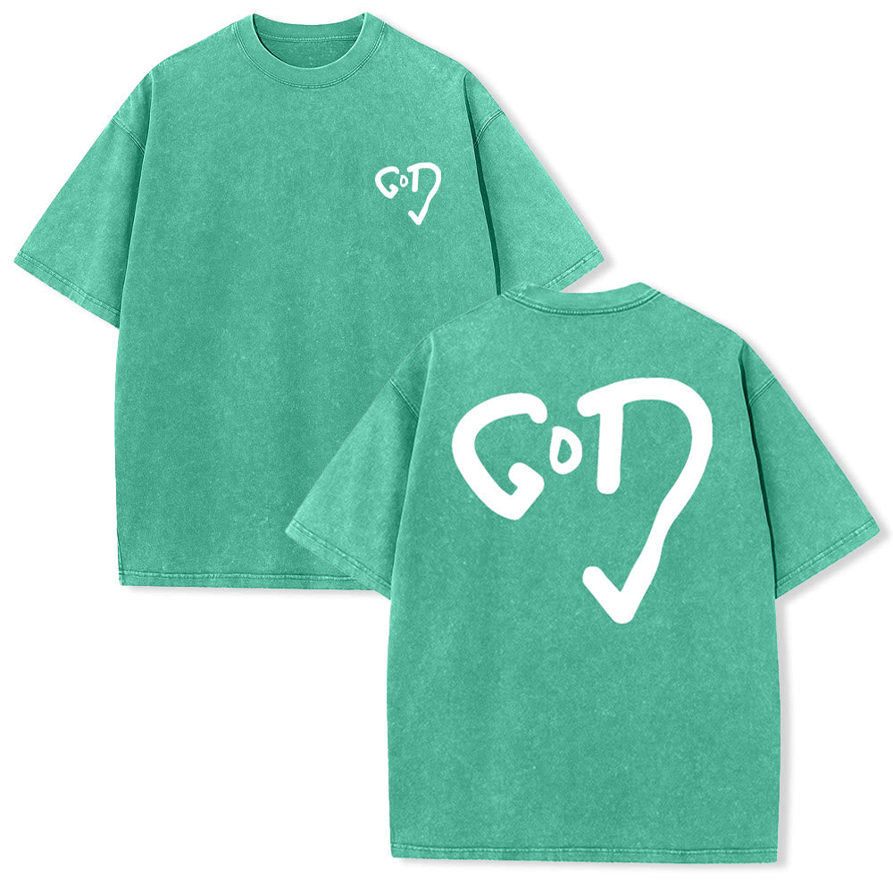 Christianartworkshop God Heart Unisex Washed T-shirt - Green - 4XL - image 26