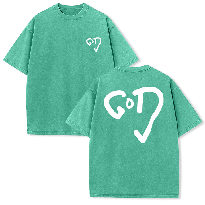 Christianartworkshop God Heart Unisex Washed T-shirt - Green - 4XL - image 26