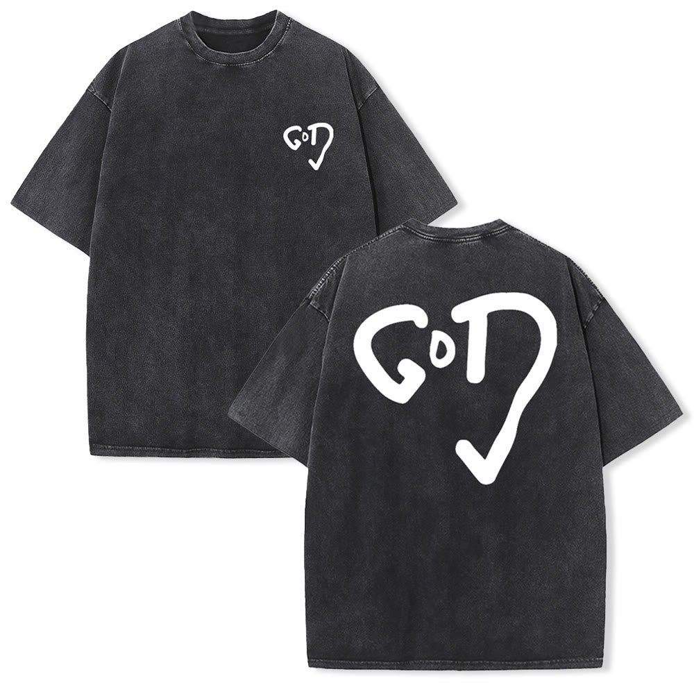 Christianartworkshop God Heart Unisex Washed T-shirt - Black - 4XL - image 8