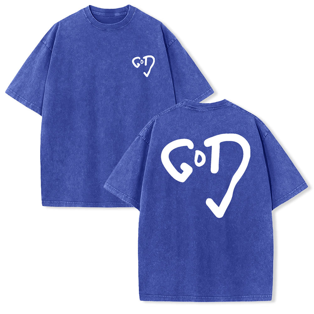 Christianartworkshop God Heart Unisex Washed T-shirt - Blue - 4XL - image 11