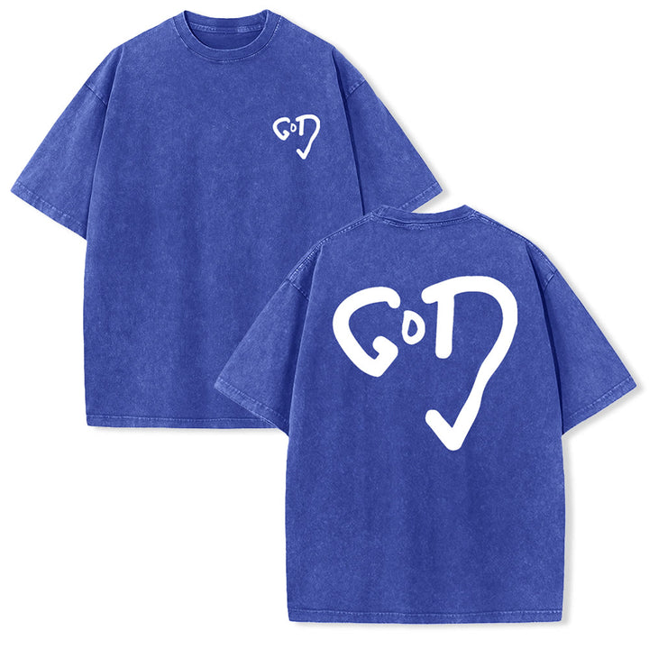 Christianartworkshop God Heart Unisex Washed T-shirt - Blue - 4XL - image 11