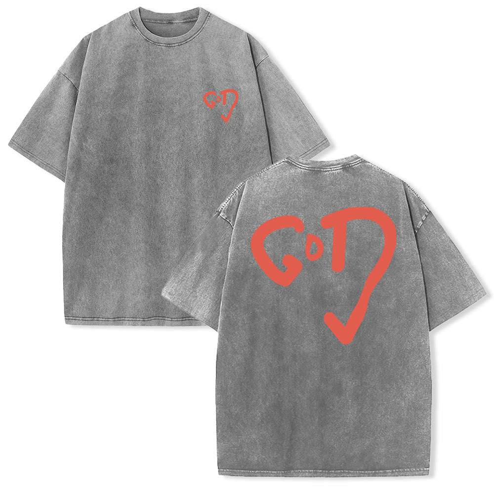 Christianartworkshop God Heart Unisex Washed T-shirt - Gray - 4XL - image 23