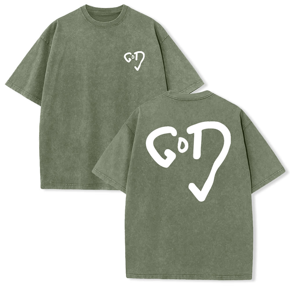Christianartworkshop God Heart Unisex Washed T-shirt - Army Green - 4XL - image 20