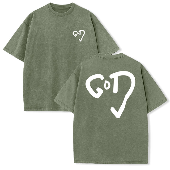 Christianartworkshop God Heart Unisex Washed T-shirt - Army Green - 4XL - image 20