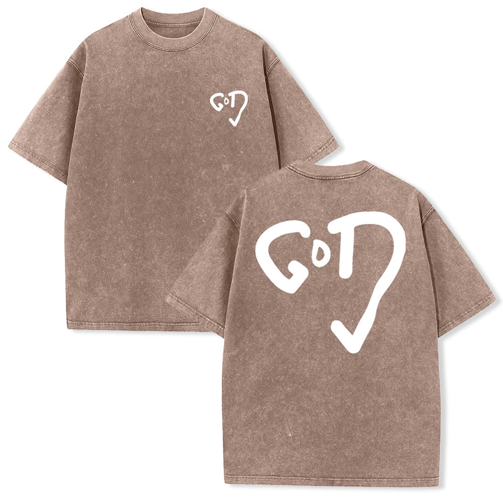 Christianartworkshop God Heart Unisex Washed T-shirt - Khaki - 4XL - image 17