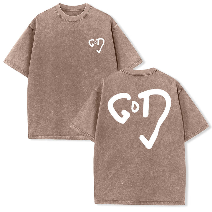Christianartworkshop God Heart Unisex Washed T-shirt - Khaki - 4XL - image 17
