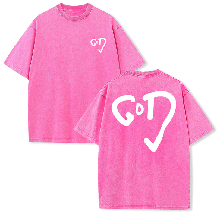 Christianartworkshop God Heart Unisex Washed T-shirt - Pink - 4XL - image 14