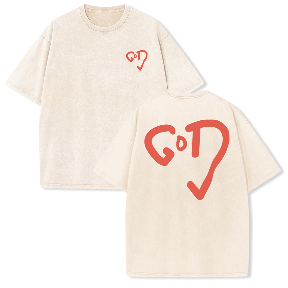 Christianartworkshop God Heart Unisex Washed T-shirt - Beige - 4XL - image 5