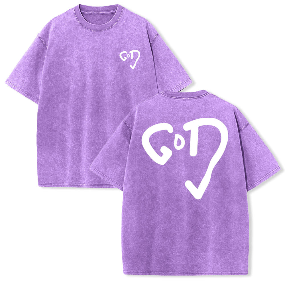 Christianartworkshop God Heart Unisex Washed T-shirt - Purple - 4XL - image 2