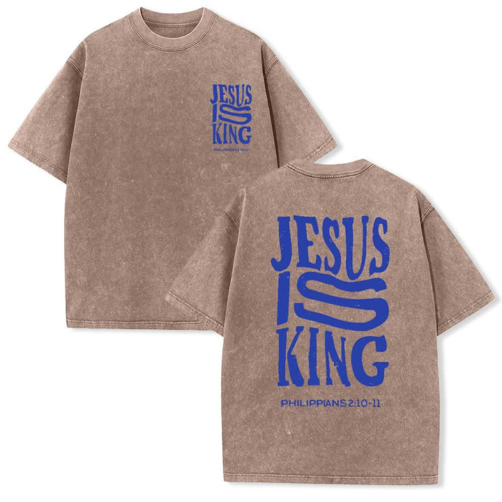 Christianartworkshop Jesus Is King Graphic Unisex Washed T-Shirt - Brown - 5XL - image 11