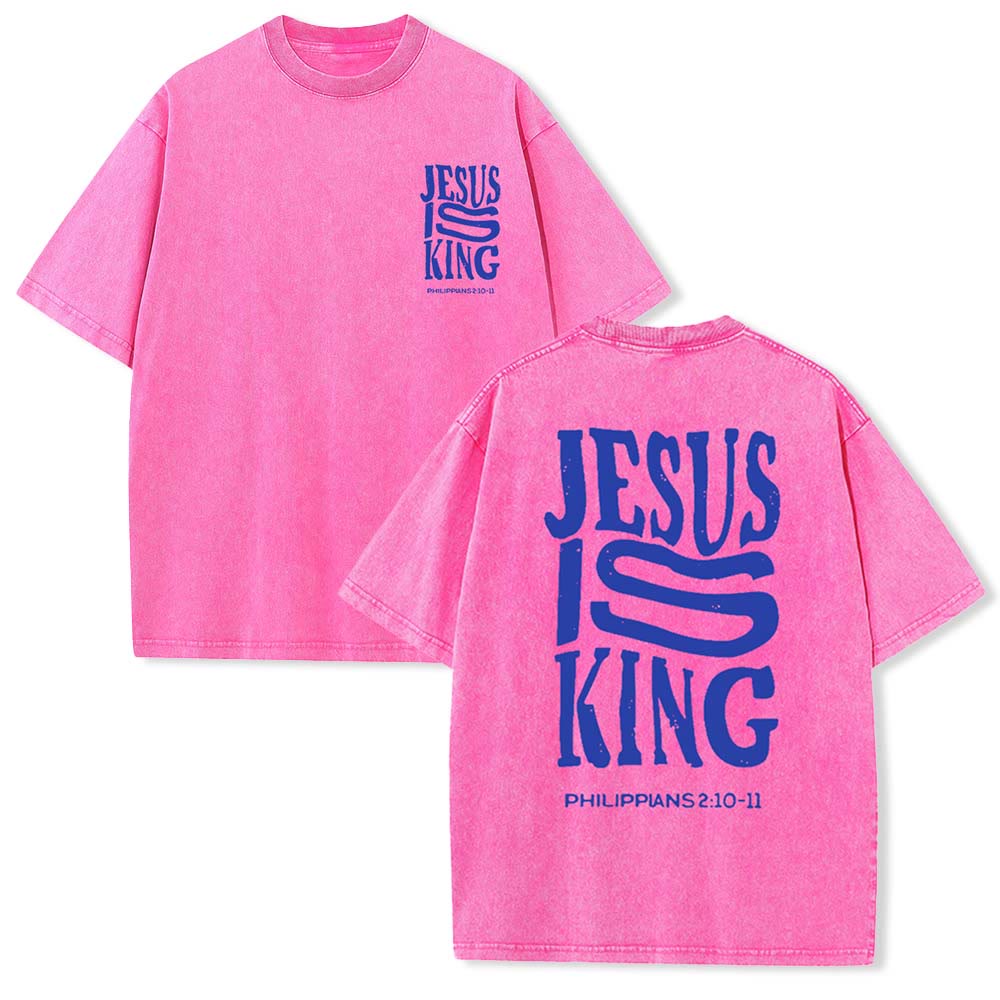 Christianartworkshop Jesus Is King Graphic Unisex Washed T-Shirt - Pink - 5XL - image 17