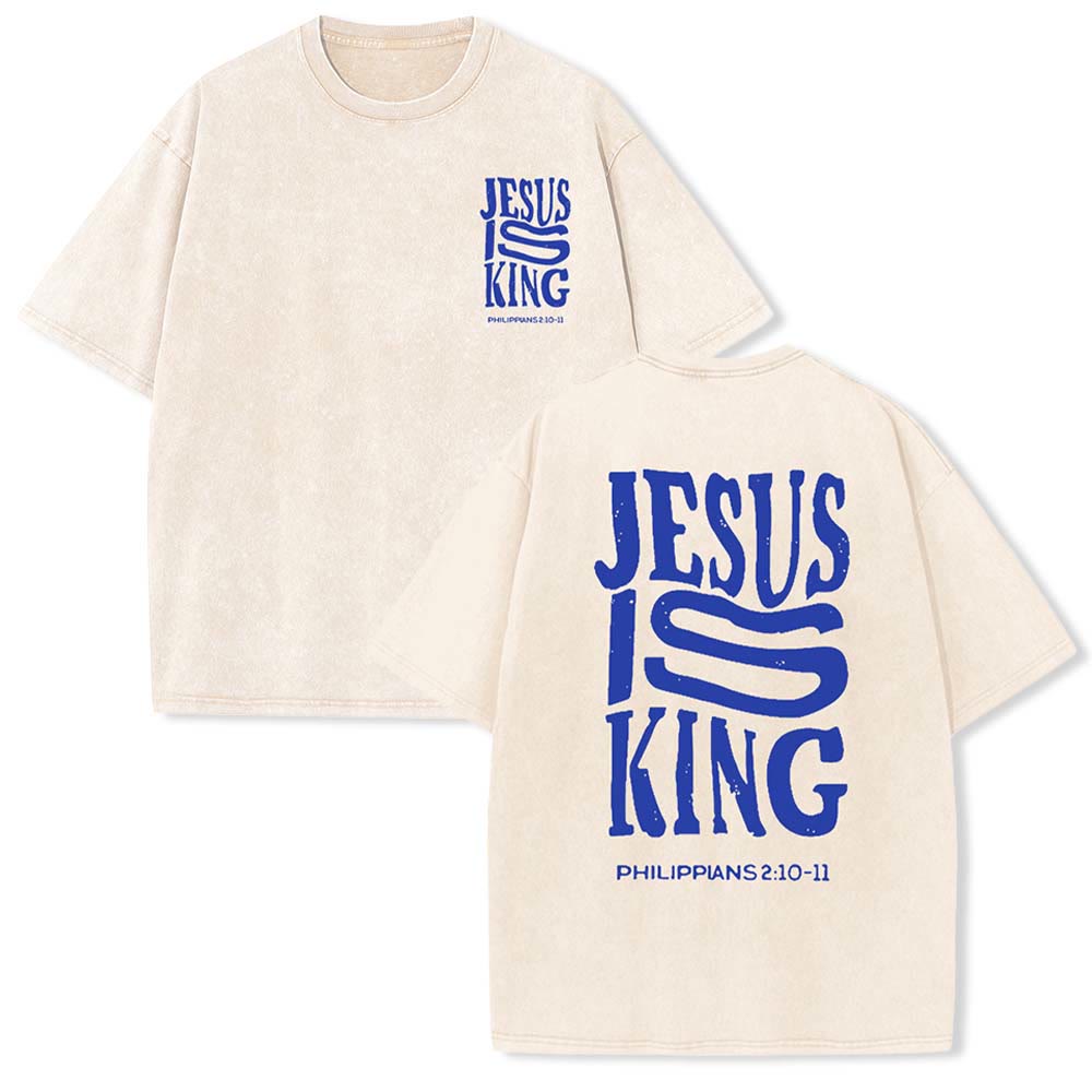 Christianartworkshop Jesus Is King Graphic Unisex Washed T-Shirt - Beige - 5XL - image 2
