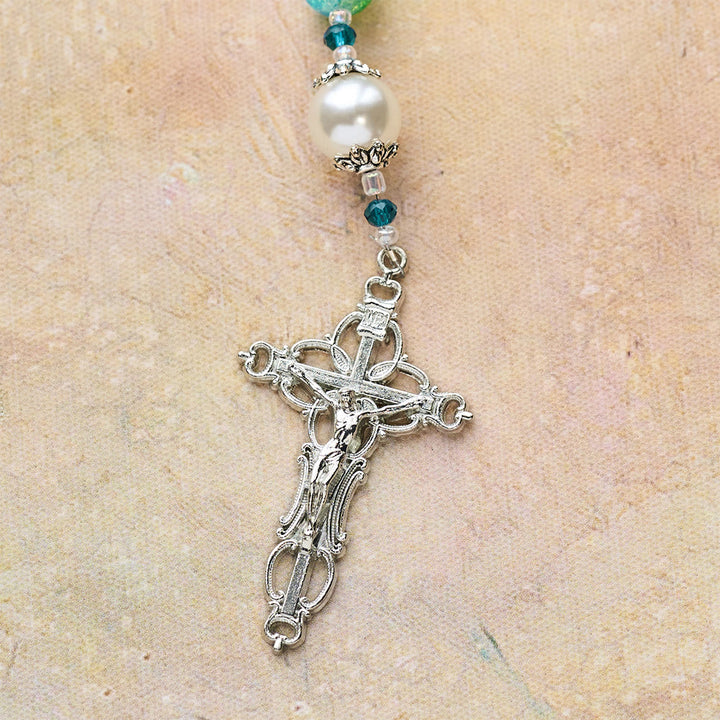 FREE Today: Blue Green Gradient Glass Rosary with Praying Hands & Crucifix - image 8