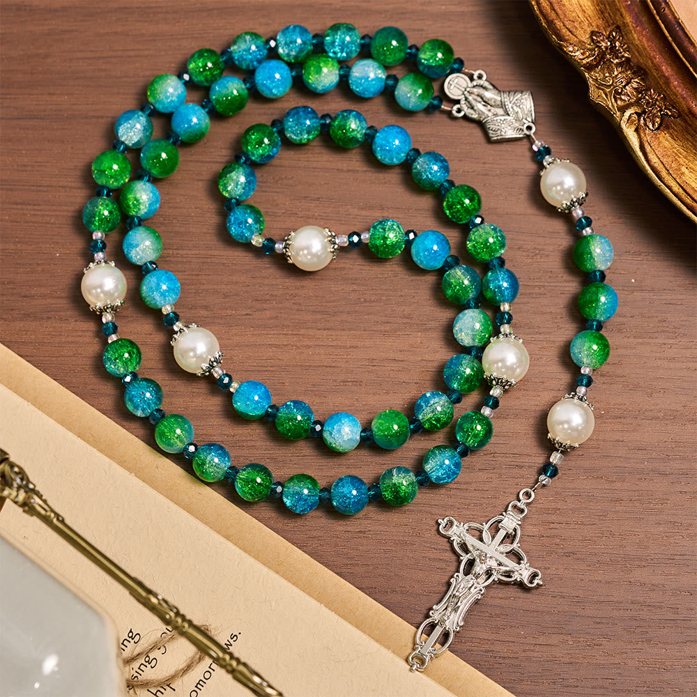 FREE Today: Blue Green Gradient Glass Rosary with Praying Hands & Crucifix - image 4