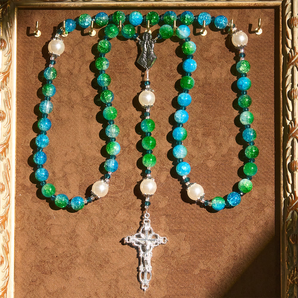 FREE Today: Blue Green Gradient Glass Rosary with Praying Hands & Crucifix - image 6