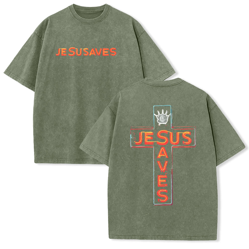 Christianartworkshop Jesus Saves Cross Graphic Unisex Washed T