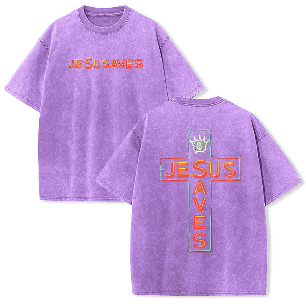 Christianartworkshop Jesus Saves Cross Graphic Unisex Washed T-Shirt - Purple - 5XL - image 23