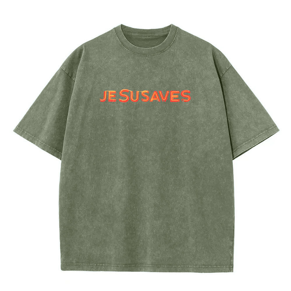 Christianartworkshop Jesus Saves Cross Graphic Unisex Washed T-Shirt - image 25