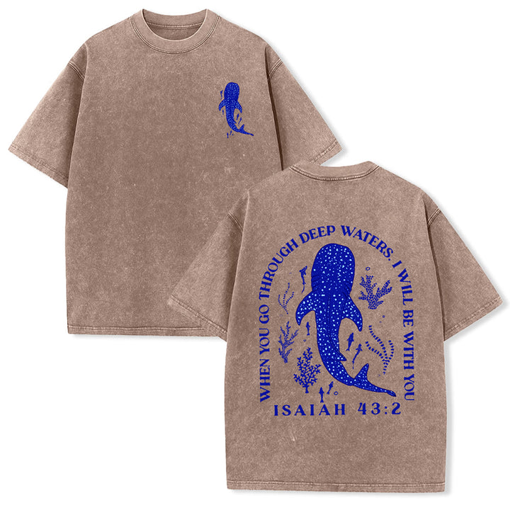 Christianartworkshop I Will Be With You Double Sided Unisex Washed T-shirt - Coffee - 5XL - image 11