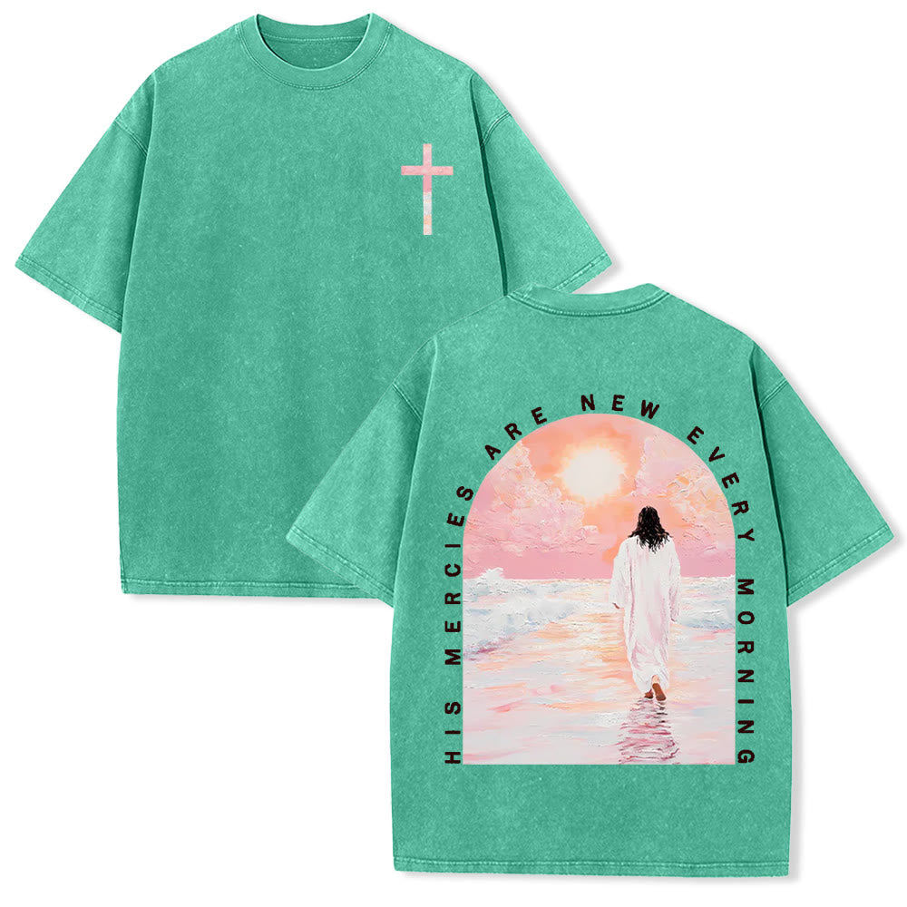 Christianartworkshop His Mercies Are New Double Sided Unisex Washed Christian T-Shirt - Green - 5XL - image 20