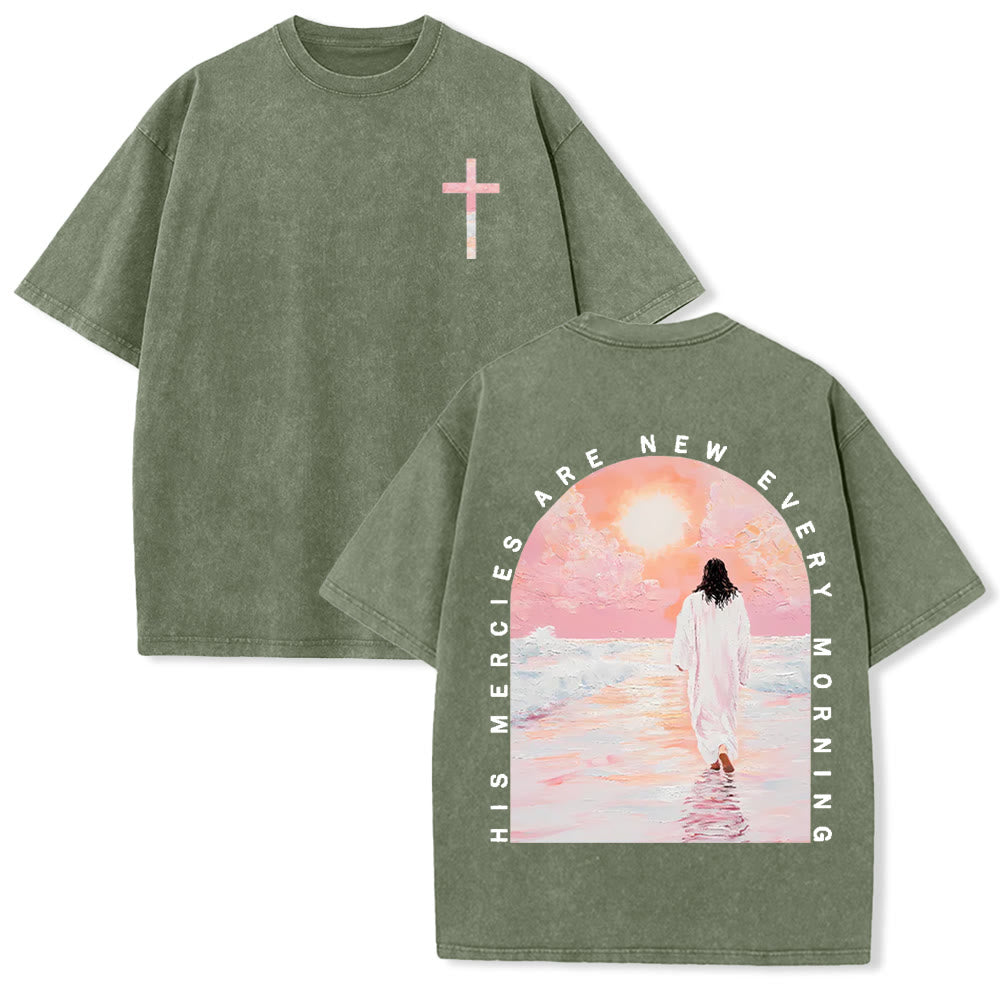 Christianartworkshop His Mercies Are New Double Sided Unisex Washed Christian T-Shirt - Army Green - 5XL - image 17