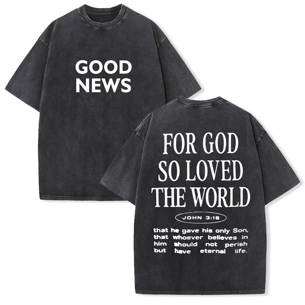 Christianartworkshop "For God So Loved the World" Unisex Washed T-Shirt - Black - 5XL - image 2