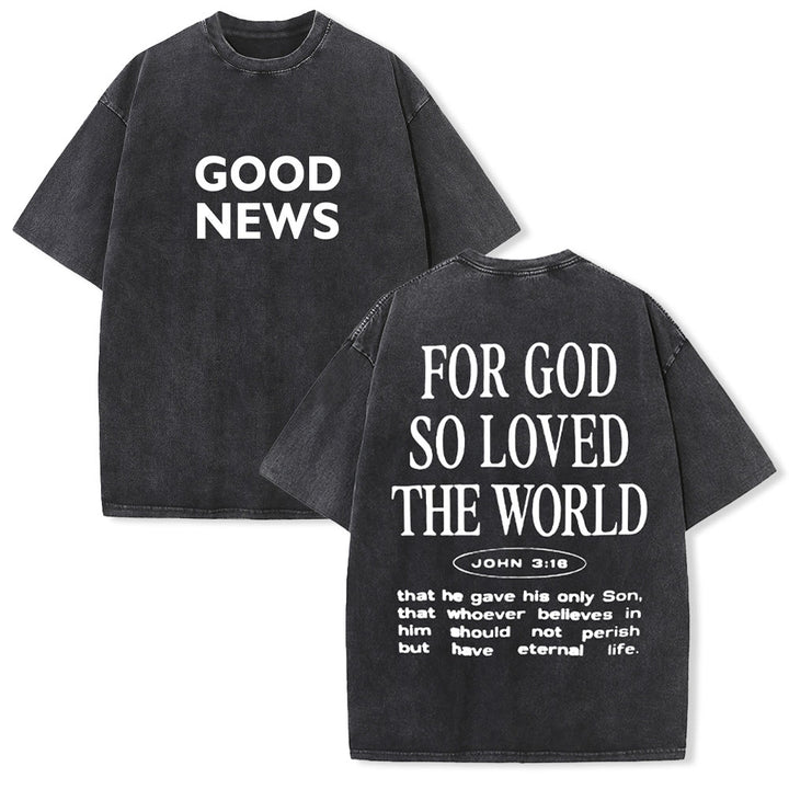 Christianartworkshop "For God So Loved the World" Unisex Washed T-Shirt - Black - 5XL - image 2