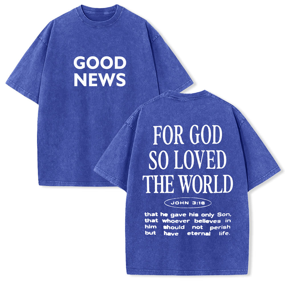 Christianartworkshop "For God So Loved the World" Unisex Washed T-Shirt - Blue - 5XL - image 7