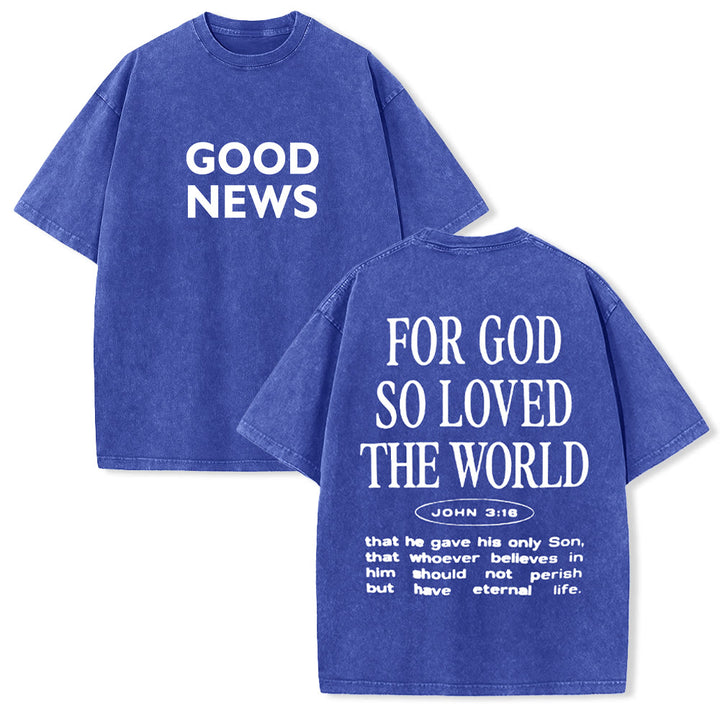 Christianartworkshop "For God So Loved the World" Unisex Washed T-Shirt - Blue - 5XL - image 7