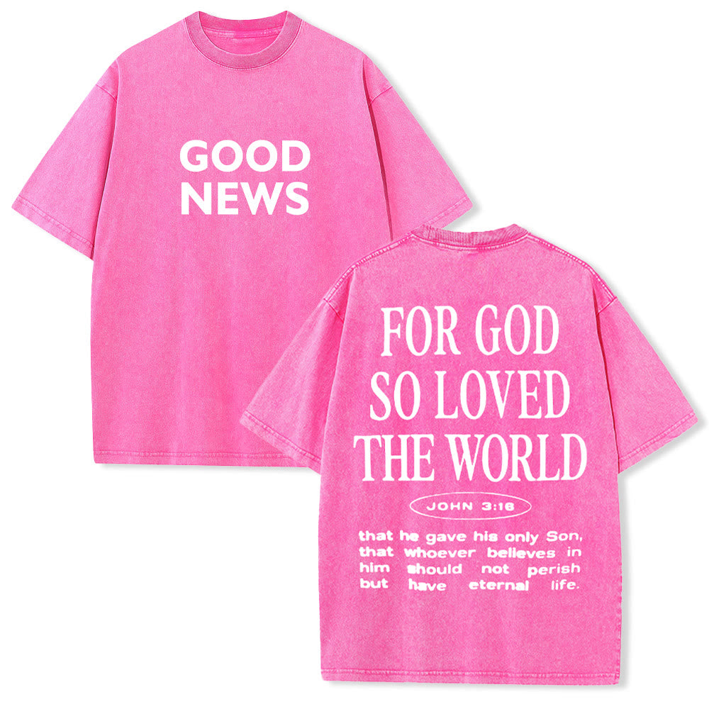 Christianartworkshop "For God So Loved the World" Unisex Washed T-Shirt - Pink - 5XL - image 19