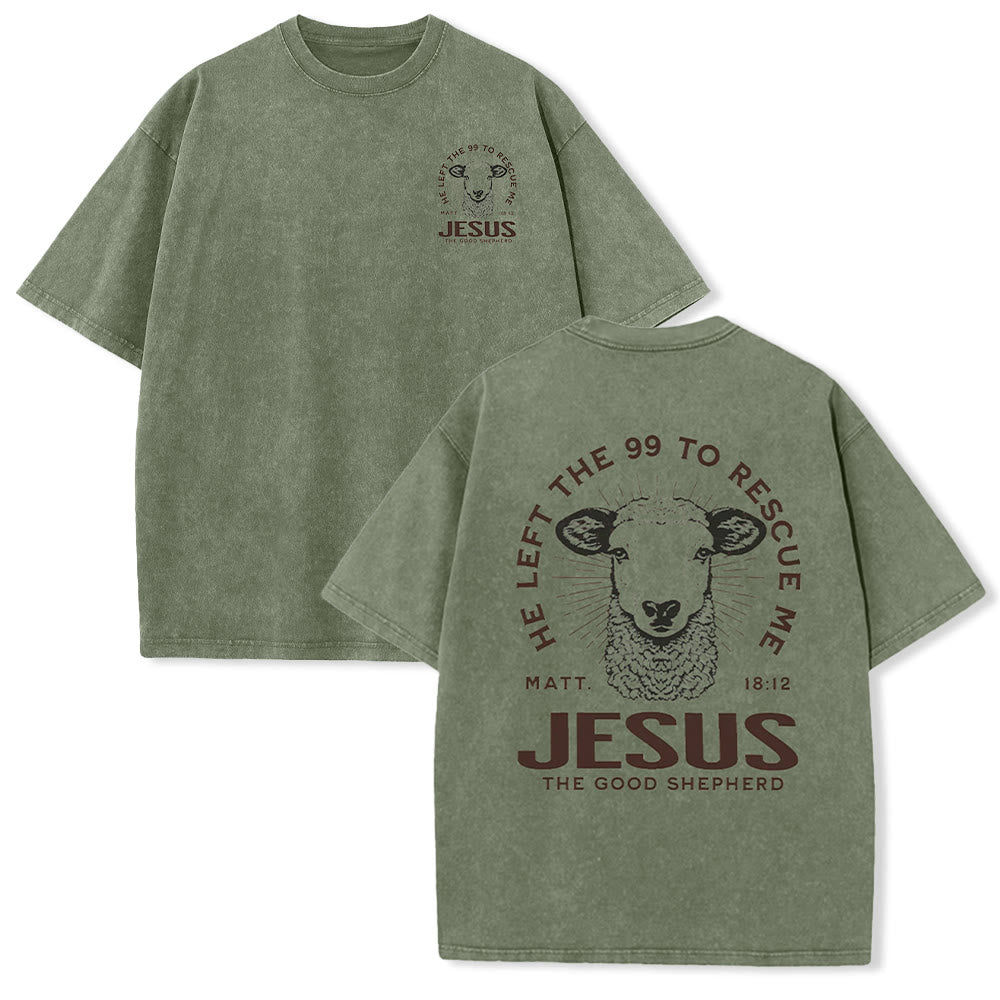 Christianartworkshop "He Left The 99 To Rescue Me" Unisex Washed T-Shirt - Army Green - 5XL - image 11