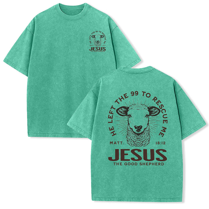 Christianartworkshop "He Left The 99 To Rescue Me" Unisex Washed T-Shirt - Green - 5XL - image 26