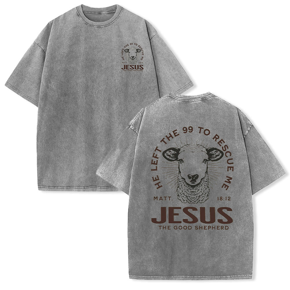 Christianartworkshop "He Left The 99 To Rescue Me" Unisex Washed T-Shirt - Grey - 5XL - image 8