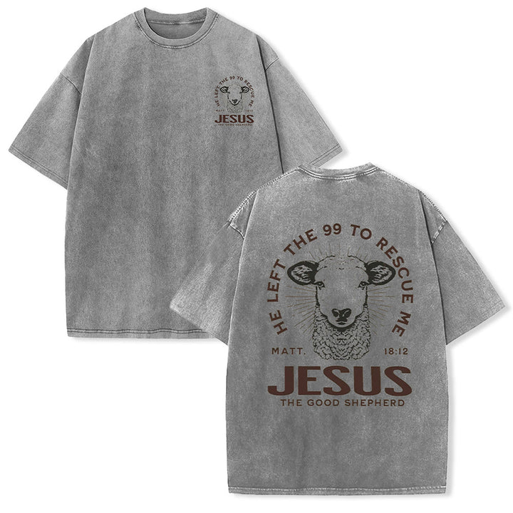 Christianartworkshop "He Left The 99 To Rescue Me" Unisex Washed T-Shirt - Grey - 5XL - image 8