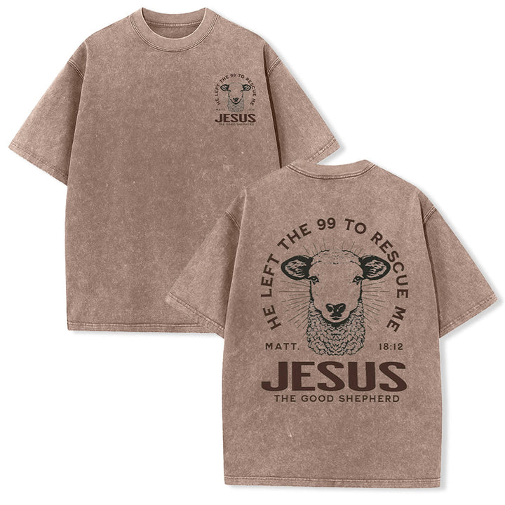 Christianartworkshop "He Left The 99 To Rescue Me" Unisex Washed T-Shirt - Coffee - 5XL - image 14