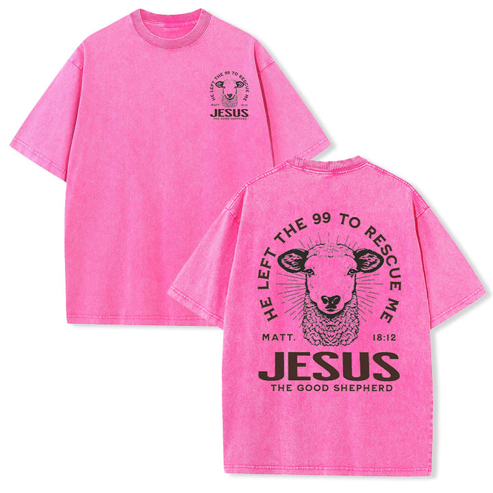 Christianartworkshop "He Left The 99 To Rescue Me" Unisex Washed T-Shirt - Pink - 5XL - image 17