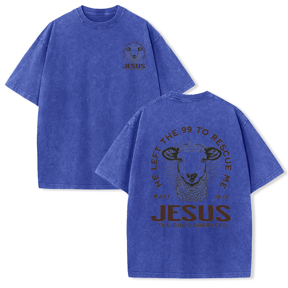 Christianartworkshop "He Left The 99 To Rescue Me" Unisex Washed T-Shirt - Blue - 5XL - image 5