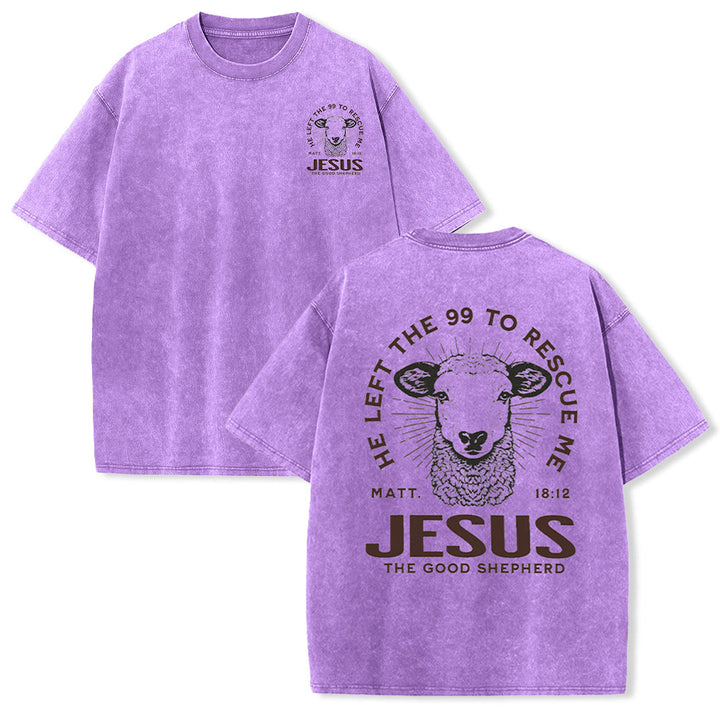 Christianartworkshop "He Left The 99 To Rescue Me" Unisex Washed T-Shirt - Purple - 5XL - image 23