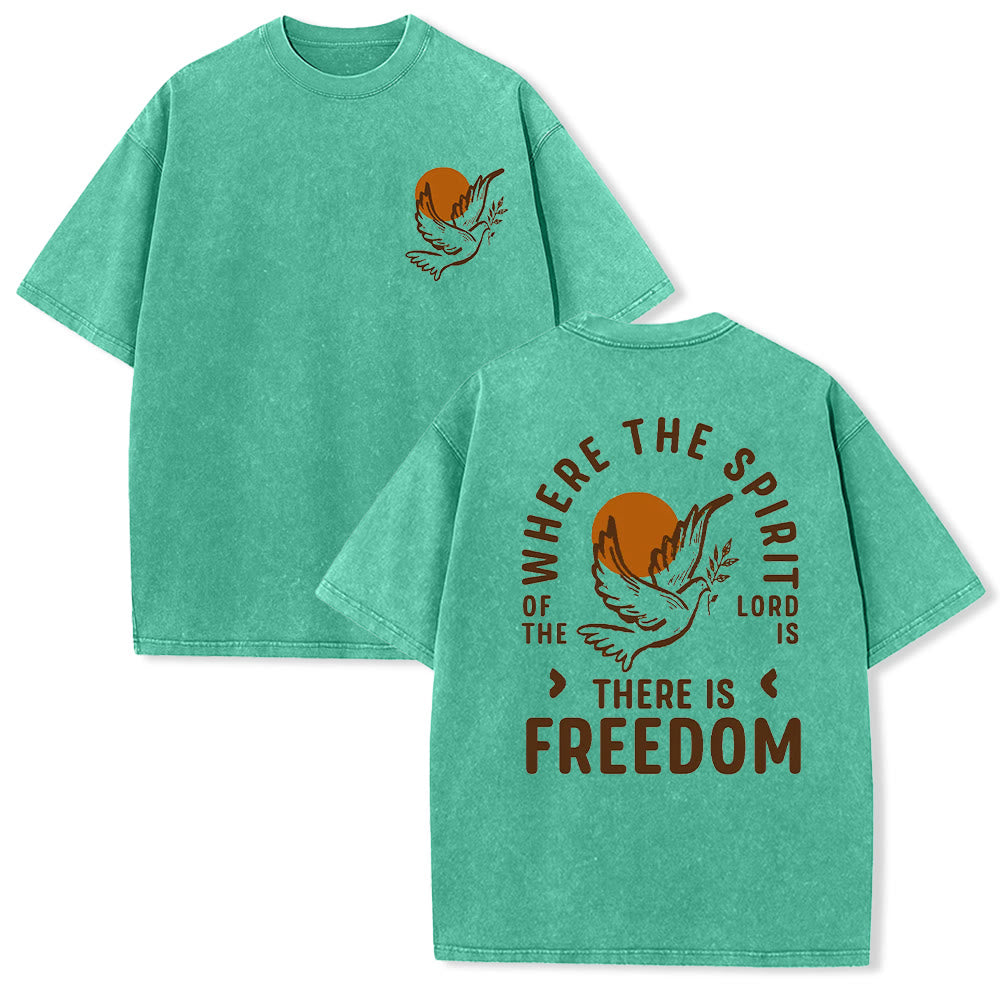 Christianartworkshop Spirit of the Lord and Freedom Unisex Washed T-Shirt - Green - 5XL - image 2