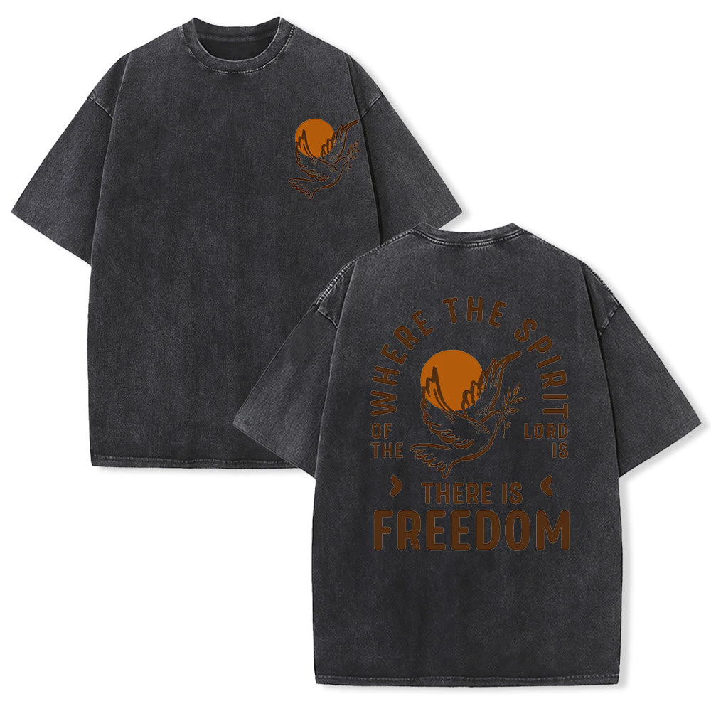 Christianartworkshop Spirit of the Lord and Freedom Unisex Washed T-Shirt - Black - 5XL - image 26