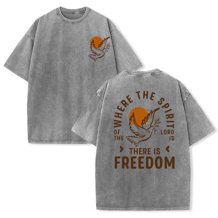 Christianartworkshop Spirit of the Lord and Freedom Unisex Washed T-Shirt - Grey - 5XL - image 11