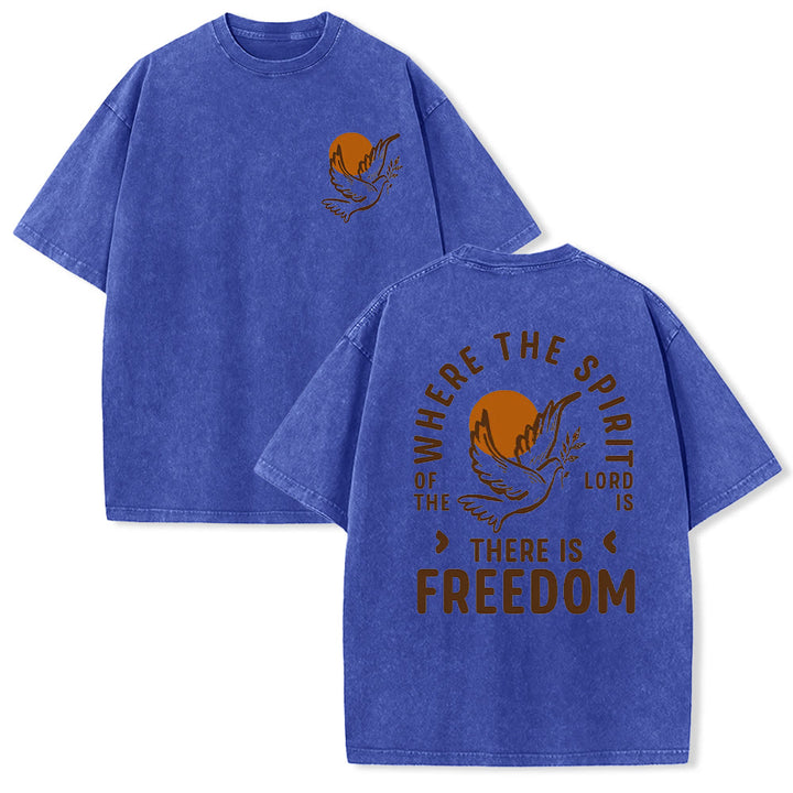 Christianartworkshop Spirit of the Lord and Freedom Unisex Washed T-Shirt - Blue - 5XL - image 8