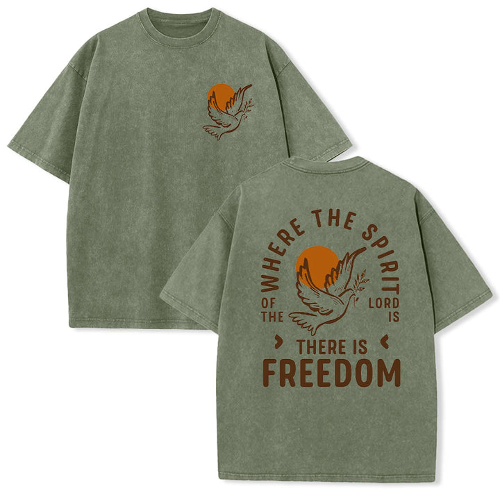 Christianartworkshop Spirit of the Lord and Freedom Unisex Washed T-Shirt - Army Green - 5XL - image 14